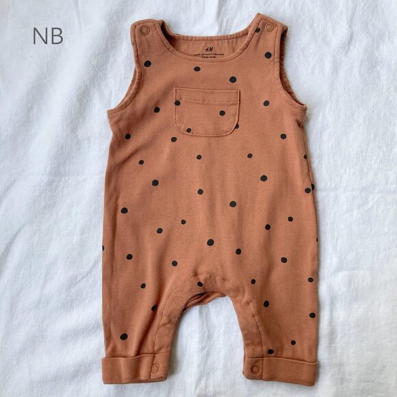 🪴5/$30 H&M Newborn Baby Infant Polka Dot Orange Romper Jumpsuit Sleeveless - Picture 1 of 4